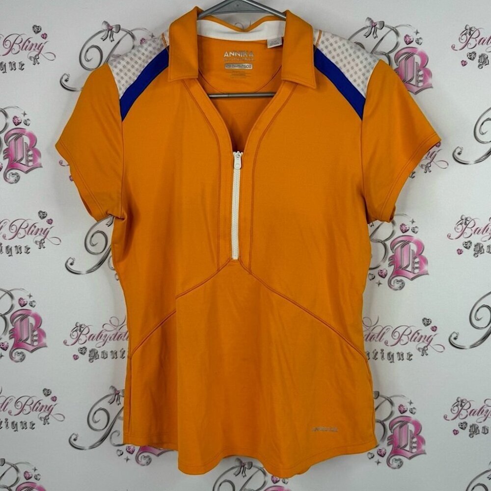 ANNIKA top half zip golf preppy Orange and Blue Short Sleeve Zip-Up Top